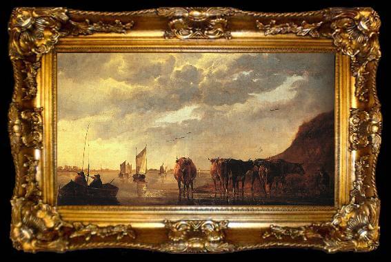 framed  CUYP, Aelbert Herdsman with Cows by a River dfg, ta009-2